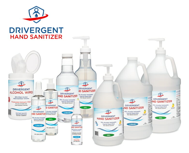 Drivergent Hand Sanitizer Product Variations